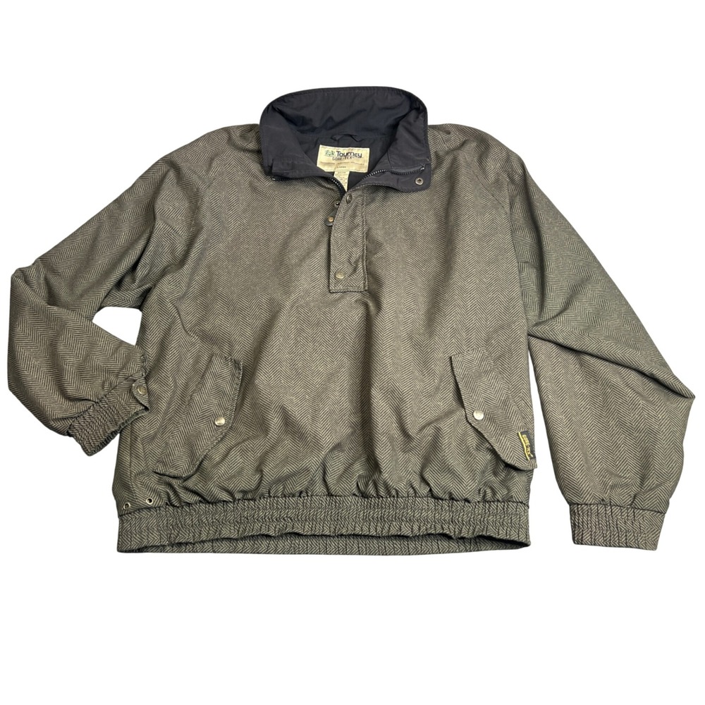 Tourney Gore-Tex Herringbone Pullover Jacket Mens Large Olive Green Vintage Golf